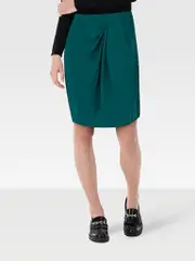 Teal Silk Pleat Detail Knee Length Skirt