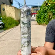 3.15LB Natural moss agate Quartz obelisk Crystal gem tower healing decor gift
