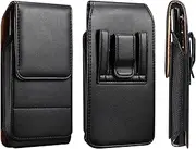 Vertical PU Leather Cell Phone Holster Pouch Belt Clip Case for Samsung Galaxy S24 Ultra S23 Ultra S22 Ultra S21 Ultra S20 Plus A55 A14 A13 A04e A03 Moto G Play G Power G Stylus 5G Pixel 8 Pro (Black)
