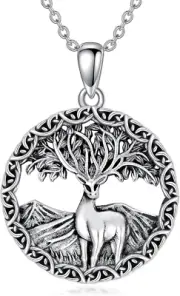 Deer Tree of Life Necklace 925 Sterling Silver Elk Pendant Jewelry for Men Women
