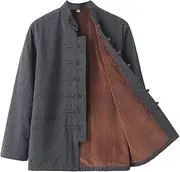 [NTWSHS] Chinese Clothing Winter Warm Jacquard Tang Suit,Men Cotton Plush Kung Fu Clothing Tops Martial Art Jacket Coats Long Sleeve Tai Chi Uniform(Gray,4X-Large)
