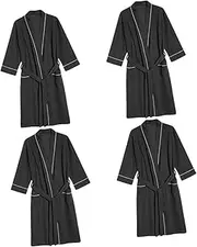 [WOFASHPURET] 4pcs Women's Imitation Silk Pajamas Mens Bathrobes Formal Dress Long Robes Sleepwear Night Gowns Spa Robe Unisex Salon Robe Salon Client Robe Guest Robe Fabric Black