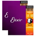 2 Sets Elixir 16052 Nanoweb Acoustic Guitar Strings Light 12-53 Phosphor Bronze