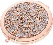 Handheld Mini Compact Mirror Portable Travel Makeup Bag Small Rose Gold Rhinestone Round Mirror for Purse