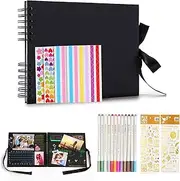 Scrapbook Photo Album, 80 Black Pages Album Photo Scrapbooking, Diy Scrapbooking Kit Memory Books Guestbooks, With Metal Pens, Photo Corners, Stickers & Templates (12.2 x 8.45 Inch)