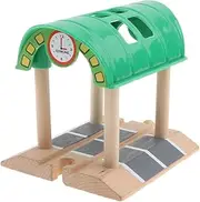 TENOL DIY Wooden Train Track Accessory Kit - Station/Crossing Bar/Apron, Green Station