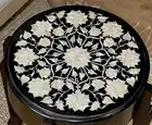 Mother of Pearl End Table Top , Marble Corner Table Top , Floral Art Table Top
