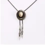 Cowboy Hat Bolo Tie Pendant Bola Necktie Braided Necklace Western Rodeo Aglets