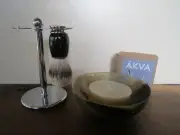 Shaving Set - Silvertip Badger, Stand, Buffalo Horn Bowl, Natural Soap