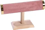 Perfeclan Jewelry Bracelet Display Stand Bracelet Storage Rack with Wooden Base Decoration Bangle Holder Jewelry Organizer for Necklace, Pink