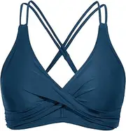 [Rayson] Women's Bikini Top Push Up Elegant Simple Bikini Top Sexy Pure Colour Padded Halterneck Swimsuit Bra, Navy, S