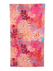 100% Cotton Coral Reef Oversized Beach Towel, 34" x 64", Pink, Orange, Yellow