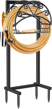 Garden Hose Holder Upgraded Water Hose Holder with Storage Basket 2 Tool Hooks H