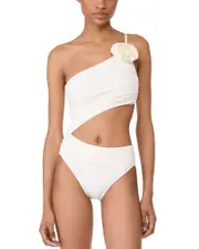 kate spade new york One Shoulder Rosette One Piece Swimsuit