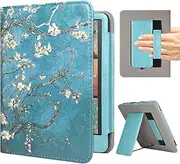 RSAquar Case for 7-Inch Kindle Colorsoft Signature Edition and All-New Kindle Paperwhite (2024 Release), Full Protection Cover with Auto Sleep/Wake, Hand Strap and Foldable Stand - Blossom
