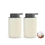 Abbi NIMO Ceramic Hand Soap Pump Foam Dispenser Beige 2 Pack, Speckled Rippled Bubble Up Foam Dispenser Bottle, 12 oz Soap Foam Dispenser with Grey Pump