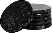 Coaster Set of 6 Cup Pad Handmade Marble Coffee Mug Office Coasters Set - Kitchen Caddy Drinkware, Spoon Rest Drinks Absorbent Coaster Sets - Non Glass Non Rustic Non Agate - Table Décor (Black)