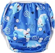 [Generic] Reusable Adjustable Swim Nappy LARGE-XL (12-20kg/Size 2-5) Boys 'Toddler to Preschool' Premium Cloth Swimming Diaper SMILING SHARKS_L