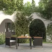 3 Piece Outdoor Dining Set with Cushions Poly Rattan Black Patio Bar Sets