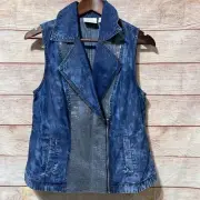 Chicos platinum woman’s acid wash sequin moto vest size 0 small