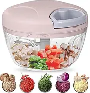 Manual Food Processor Manual Chopper - 500 ml Garlic Chopper/Hand Pull Mincer Blender Mixer Food Processo Manual Onion, Tomato, Pepper Vegetable Chopper (Pink)