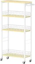 NORCEESAN Narrow Serving Trolley, 4 Levels, Narrow Kitchen Trolley on Wheels, Recess Shelf, Rolling Cart on Wheels with Wooden Table Top for Office, Small Spaces, Kitchen, Living Room, Study
