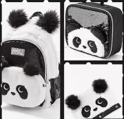 Justice Sparkle Panda Crossbody Backpack Lunchbox Pencil Case Set 3 Pc Set NWT!!
