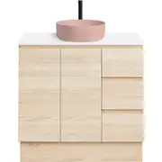 CIBO 900mm Coast Veneer Nordic Full Height Bathroom Vanity With Pale Pink Countertop Basin