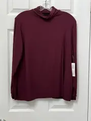 NWT Chico's Size 2P PL 12P-14P Merlot Rayon Spandex Ruched Mock Neck Knit LS Top