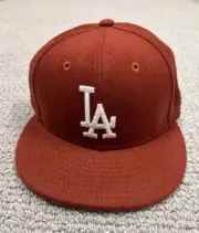 New Era LA Dodgers Wool Blend Brown 59Fifty Fitted Cap Size 7 1/8