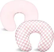 Nursing Pillow Cover 1 Pack, DAYEEBALL Double-Sided Removable Nursing Cover for Baby Girls Boys Newborn, Stretchy and Soft Reversible Slipcover for Breastfeeding Pillow, Pink Checkerboard (Only Cover)