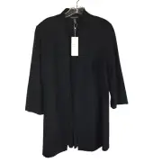 $288 Eileen Fisher Stretch Crepe Long Jacket Open Pockets Shawl Collar Size M