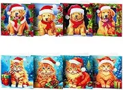 Syntego 8pcs 5D DIY Diamond Art Assorted Christmas Cat and Dog Card Kits for Adults Diamond Painting Christmas Greetings Card Kit