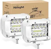 Nilight Marine LED Light Pods Navigation Lights 2PCS 4Inch White Spot Flood Combo Ponton Boat Deck Dock Lights for Night Fishing T-top Stern Yacht Port Sailboat Trucks Tractors, 2 Years Warranty