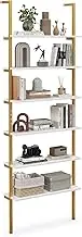 Giantex 6-Tier Ladder Shelf, Wall Mounted Bookshelf with Metal Frame, Industrial Open Display Shelf for Home Office, Living Room, Bedroom, Kitchen (White)