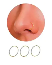 14K Gold Nose Ring Hoop for Women, Thin Nose Piercing jewelry (Gold,3pcs- 8mm 22 gauge)