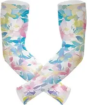 [Yoogain] UV Protection Cooling Arm Sleeves Watercolor Art Leaves Light Red Blue Compression Sleeve Sun & UV Protection Anti-Snag cubre brazos, Watercolor Art Leaves Light Red Blue