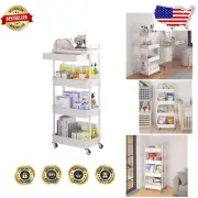 Chic Rolling Utility Cart with Drawer - Space-Saving 4-Tier Organizer in White