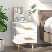 Bedside Nightstand with Drawers, Wooden Legs, Storage Cabinet for Bedroom, Room, Living, White Table Furniture