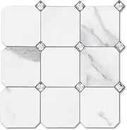 Yipscazo 5-Sheets Peel and Stick Stone Metal Tile Backsplash, Stick on Tiles for Backsplash Kitchen (12'' X 12'', Beige)