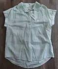 Style&Co Women Green Gingham Plaid Cotton Shirt Tunic Blouse Cap Sleeves Medium
