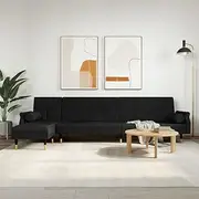 L-Shaped Sectional Sofa Bed with Chesterfield Armrests, Black Velvet Couches for Living Room, Modular Sofa with Chaise Lounge, Comfy Couch Concept