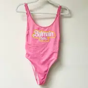 NWT Balmain x Barbie Logo Scoop Neck Open Back One-Piece Swimsuit Pink Size 34/2