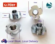 Qty 2 M4 4mm Zinc Plated Steel 4 Prong T Nut Tee Blind Timber Wood Insert Nuts