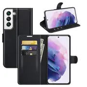 For Samsung Galaxy S22+ Plus 5G Case, PU Leather Folio Wallet Lychee Cover, Black
