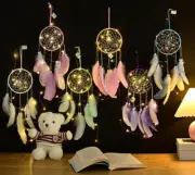 Cute Dream catcher Room Wall Hanging Decor with LED Light Colorful Feathers