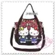 ♥小花花日本精品♥ Hello Kitty 2way帆布托特包黑色蝴蝶結姊妹站姿手提包側背包外出包 42157502