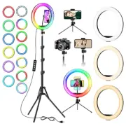 13" RGB Selfie Ring Light W/ Tripod Stand & Phone Holder 26 Modes 10 Brightness