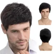 Handsome Adult Men Short Wavy Wig Natural Black Cosplay r Layered Party G2Z1