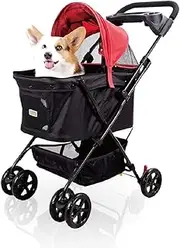 Ibiyaya Easy Strolling Pet Buggy Pram Stroller, Rouge